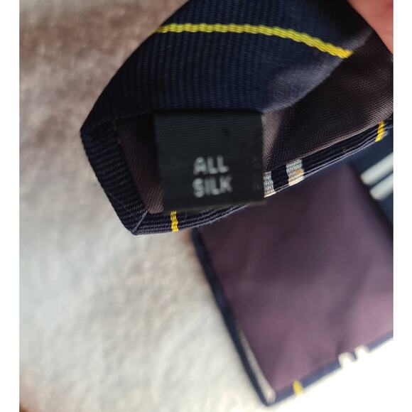 Tom James Royal Army Service Corps blue silver yellow stripe silk tie - Picture 8 of 8